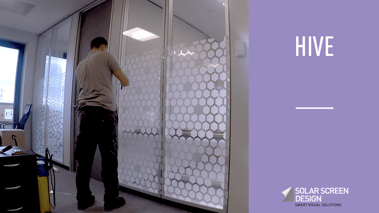 Installation of Hive decorative window film by Solar Screen